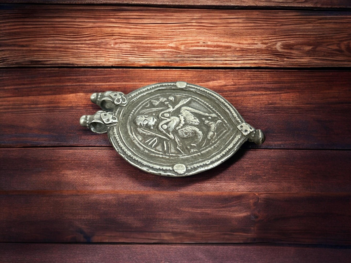 Vintage 1960s Old Silver Kali Maa Pendant, Indian Tribal Goddess Jewelry, SR91