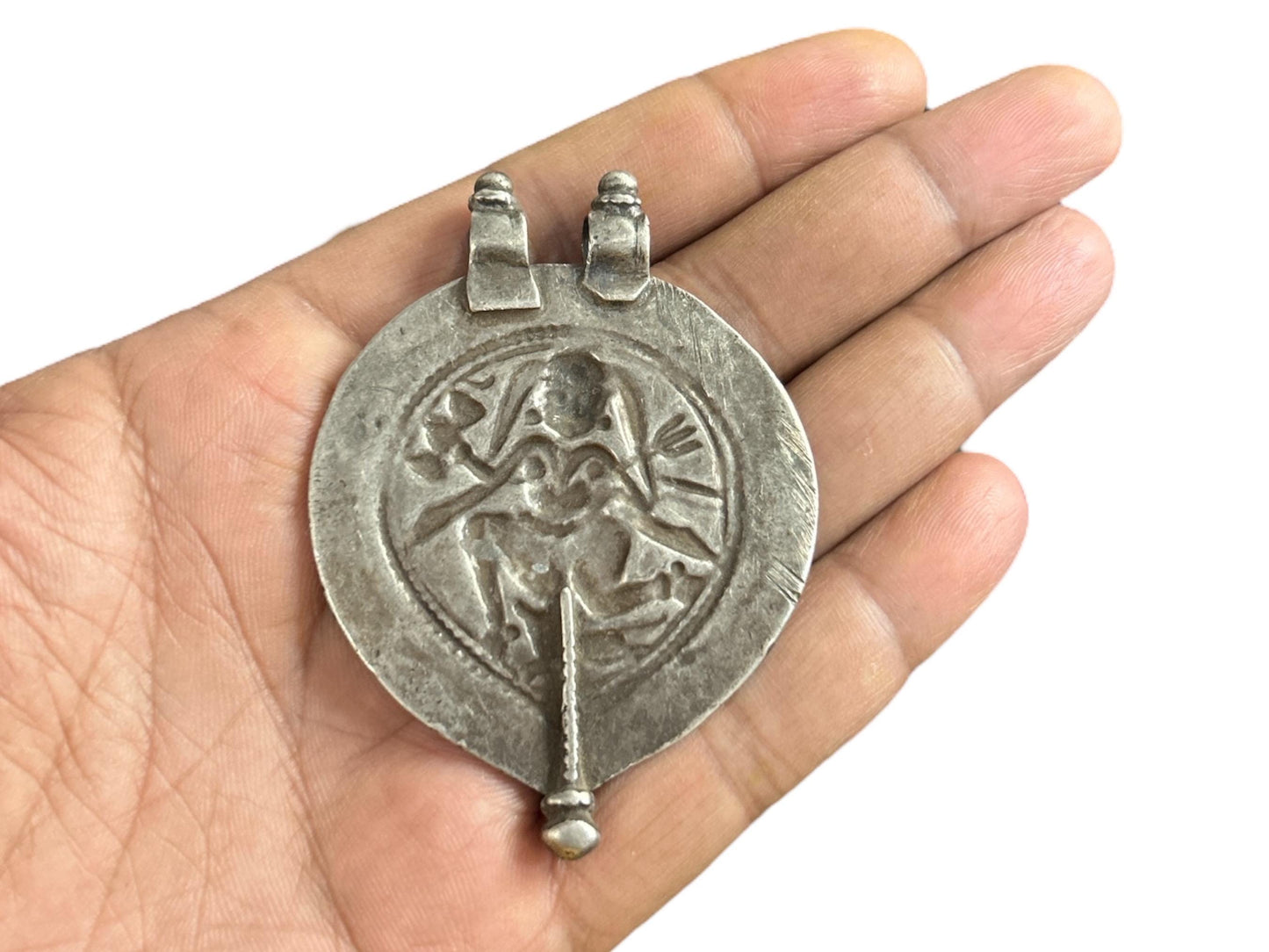 Vintage 1960s Old Silver Kali Maa Pendant, Indian Tribal Goddess Jewelry, SR91