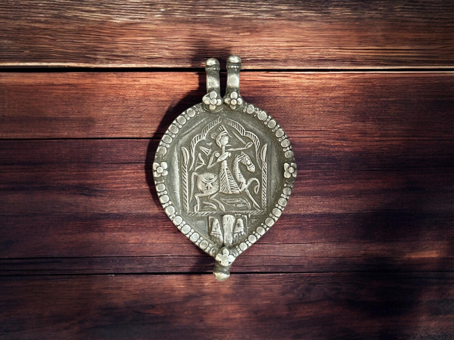 Vintage 1970s Old Silver Hindu Bhumiya Ji Amulet Pendant, Tribal Goddess Jewelry SR90