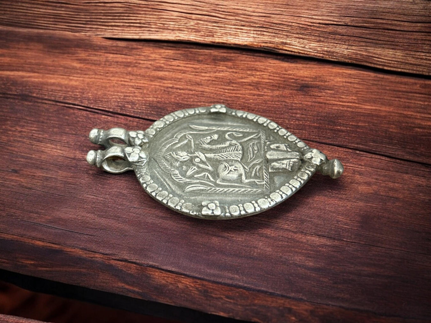 Vintage 1970s Old Silver Hindu Bhumiya Ji Amulet Pendant, Tribal Goddess Jewelry SR90