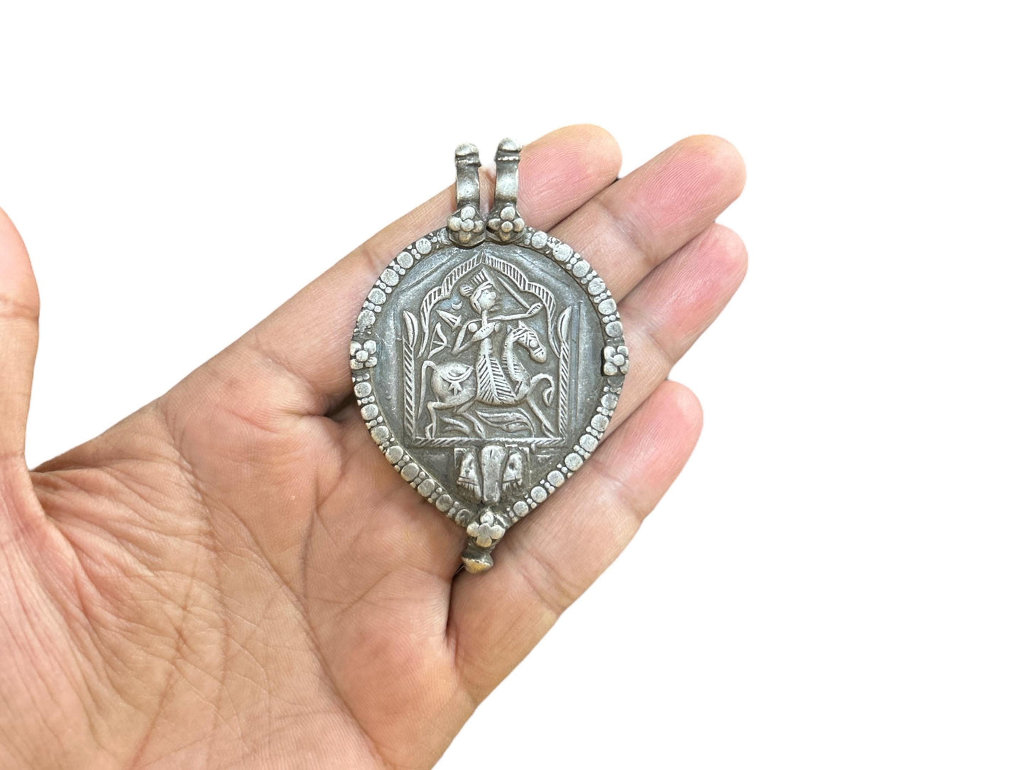 Vintage 1970s Old Silver Hindu Bhumiya Ji Amulet Pendant, Tribal Goddess Jewelry SR90