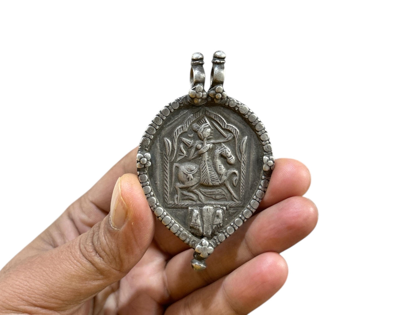 Vintage 1970s Old Silver Hindu Bhumiya Ji Amulet Pendant, Tribal Goddess Jewelry SR90