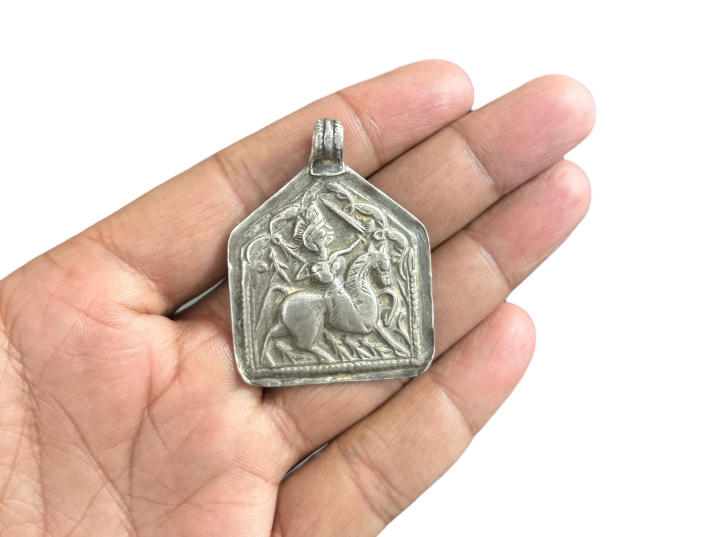 Vintage 1970s Old Silver Hindu God Goddess Amulet Pendant, Tribal Jewelry, Protective Talisman Amulet Pendant SR107