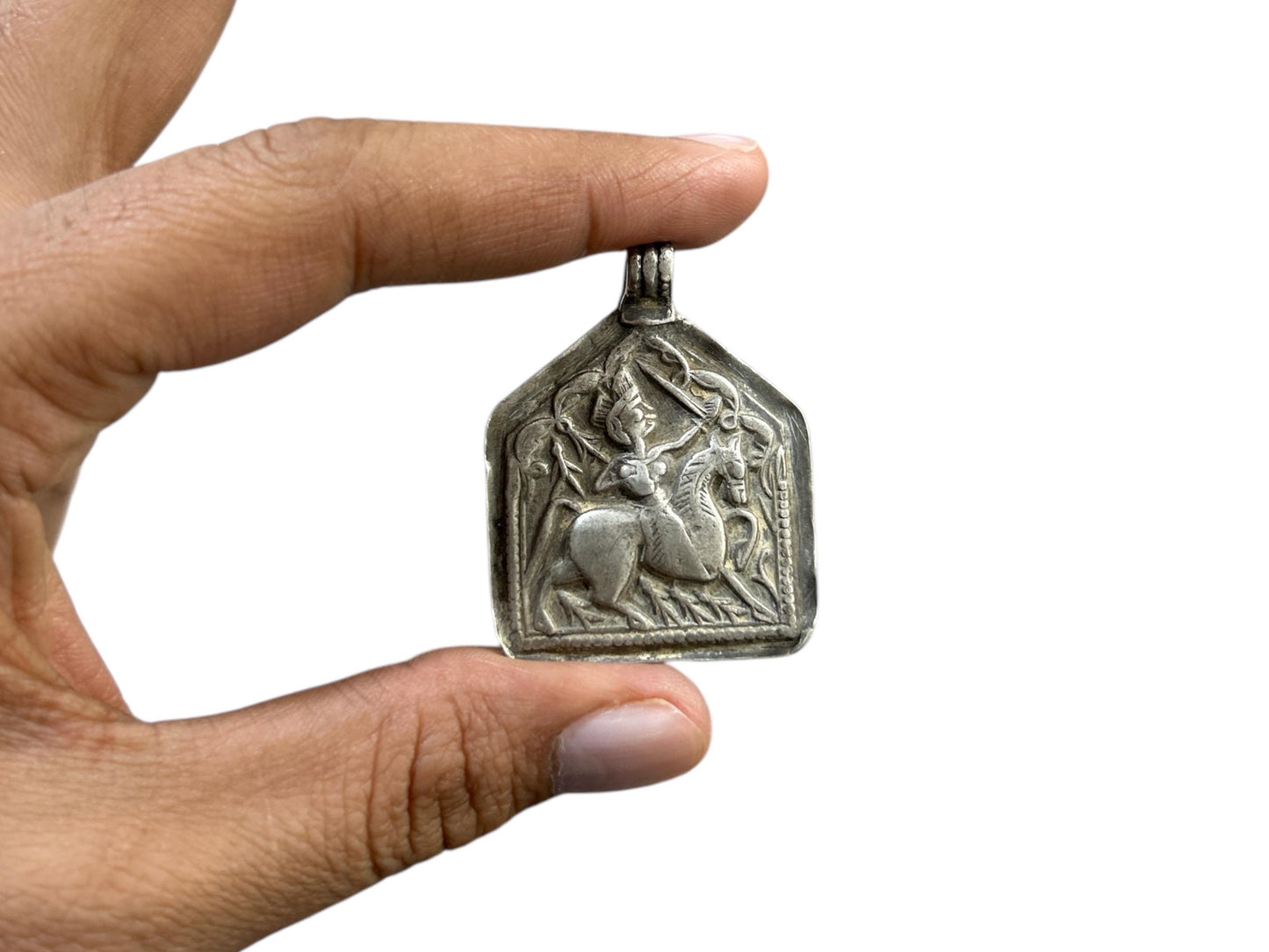 Vintage 1970s Old Silver Hindu God Goddess Amulet Pendant, Tribal Jewelry, Protective Talisman Amulet Pendant SR107