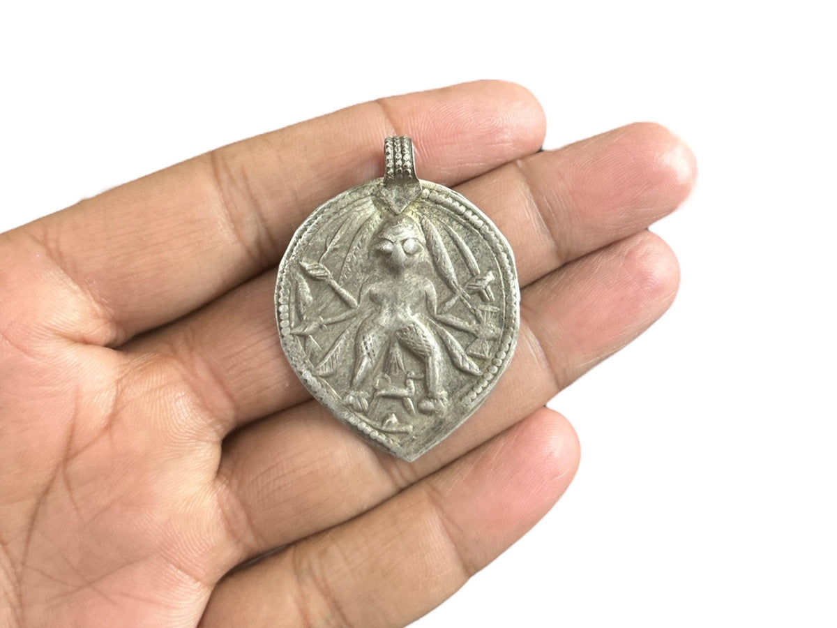 Vintage 1950s High Grade Old Silver Kali Maa Pendant, Hindu Tribal Jewelry, Protective Talisman Pendant, Protection Amulet Pendant, SR104