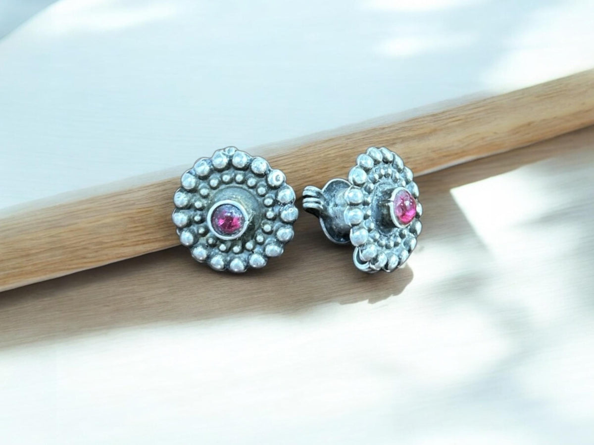 Vintage 1960s Old Silver Earplugs Earrings, Tribal Gypsy Hippie Jewelry, SR127