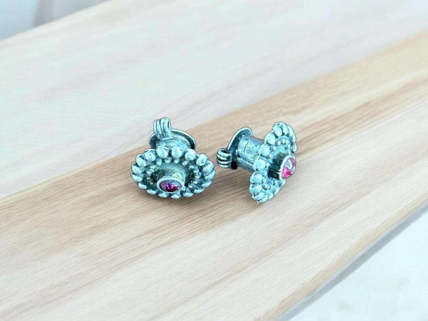 Vintage 1960s Old Silver Earplugs Earrings, Tribal Gypsy Hippie Jewelry, SR127