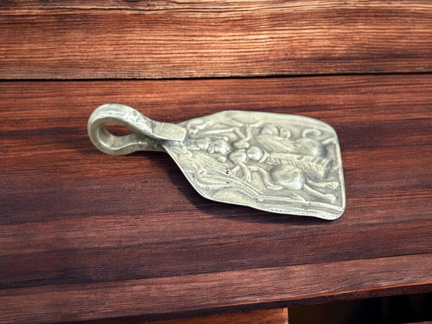 Vintage 1960s Old Silver Maa Durga Riding Lion Pendant, Tribal Goddess Jewelry,   SR79