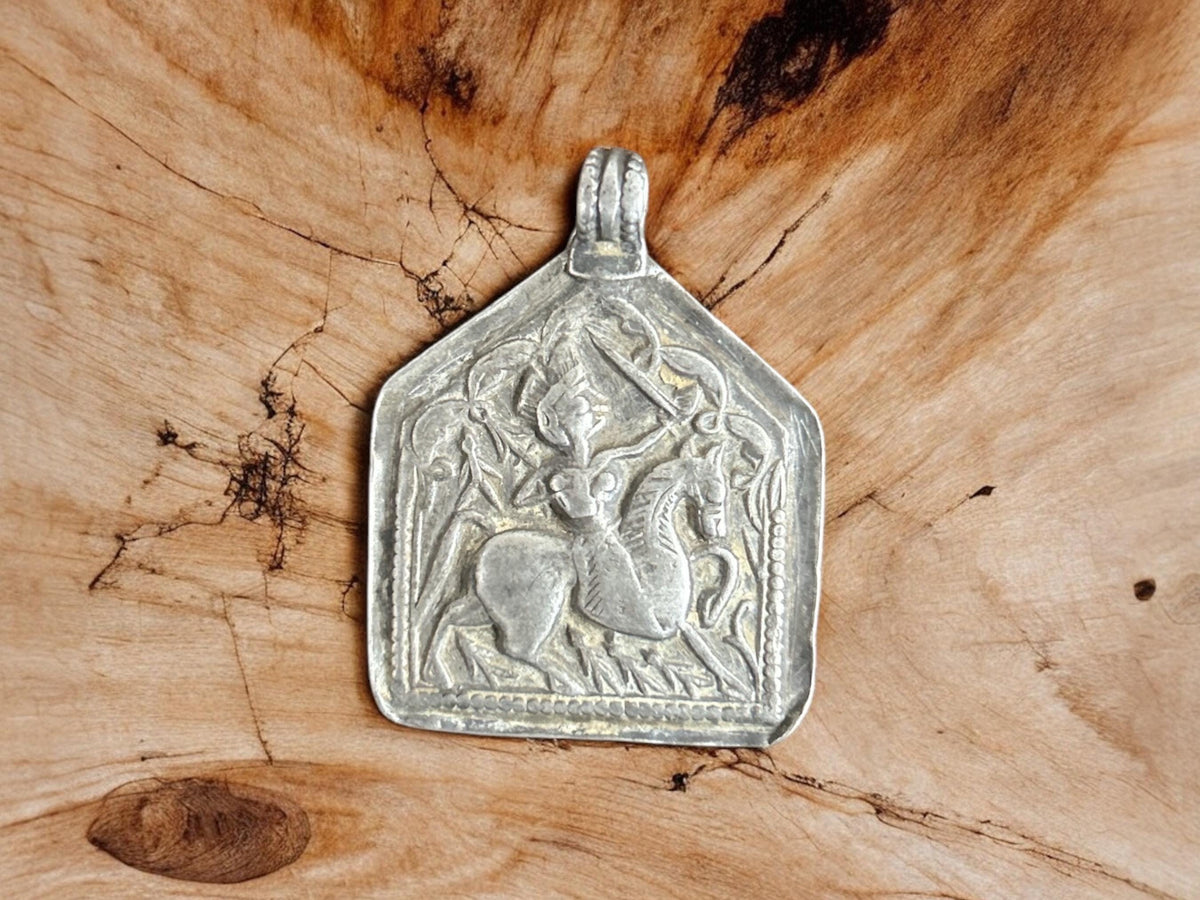 Vintage 1970s Old Silver Hindu God Goddess Amulet Pendant, Tribal Jewelry, Protective Talisman Amulet Pendant SR107
