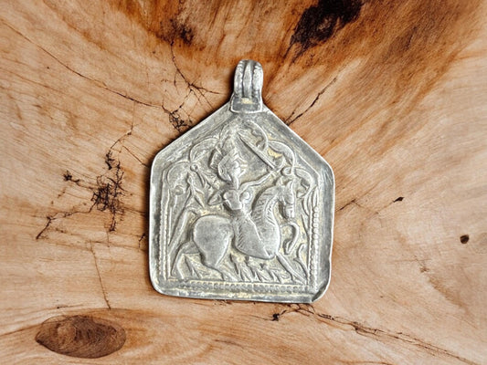 Vintage 1970s Old Silver Hindu God & Goddess Amulet Pendant • Antique Tribal Indian Jewelry • Protective Talisman • Spiritual Gift • SR107