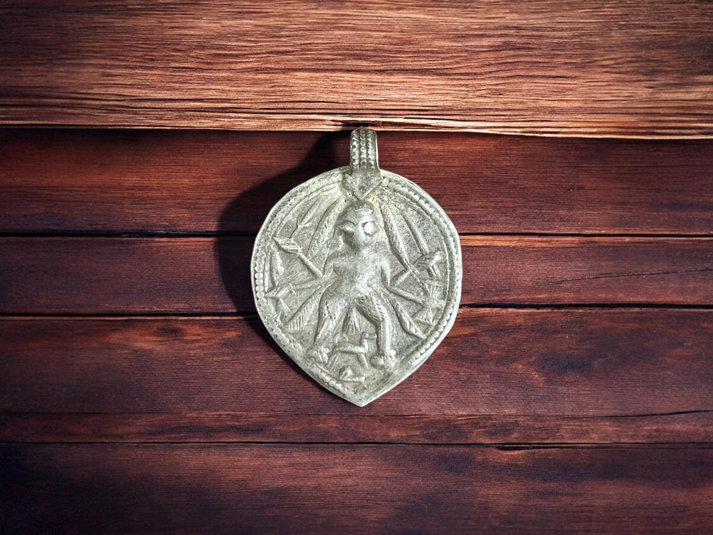 Vintage 1950s High Grade Old Silver Kali Maa Pendant, Hindu Tribal Jewelry, Protective Talisman Pendant, Protection Amulet Pendant, SR104