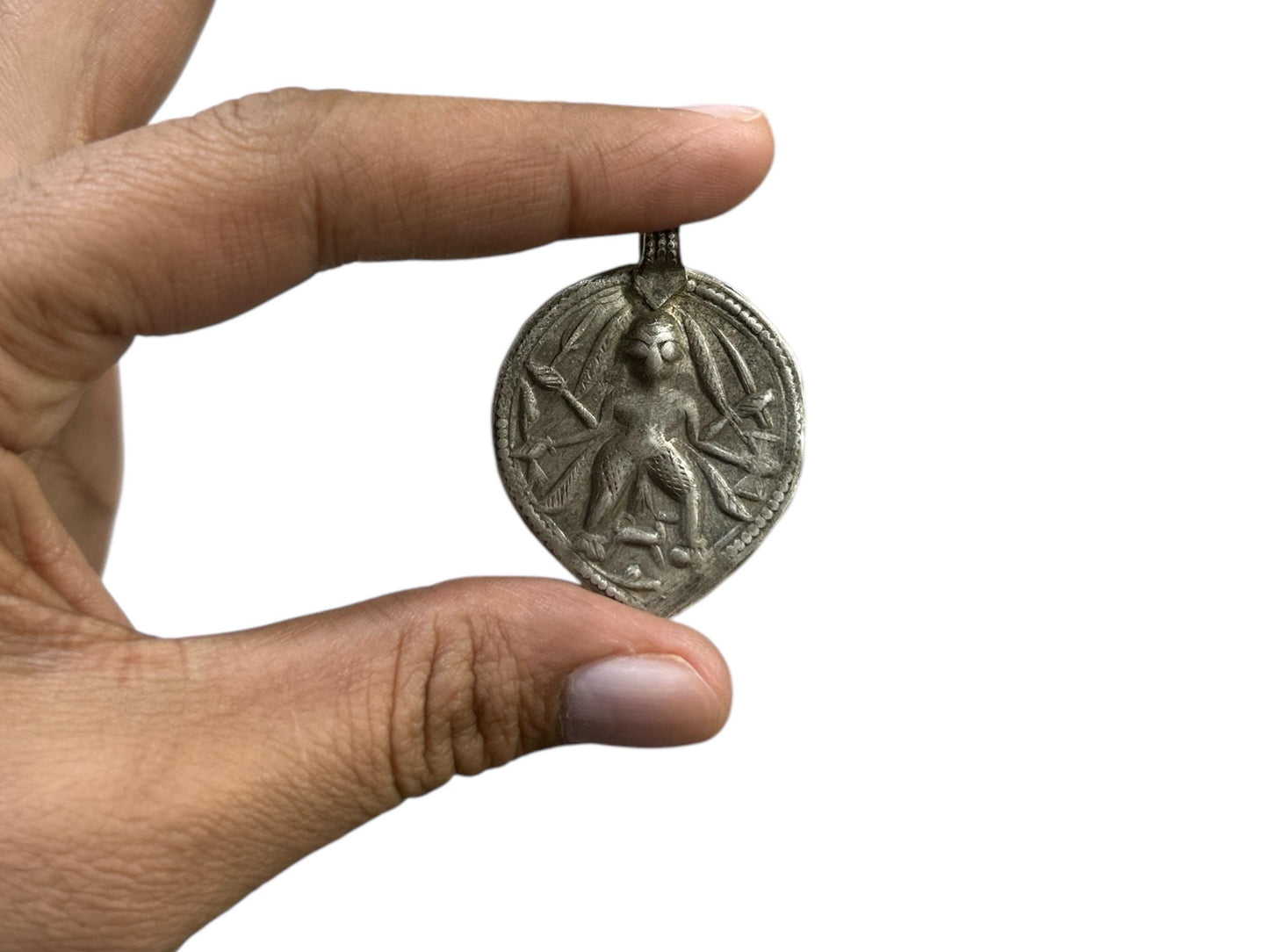 Vintage 1950s High Grade Old Silver Kali Maa Pendant, Hindu Tribal Jewelry, Protective Talisman Pendant, Protection Amulet Pendant, SR104
