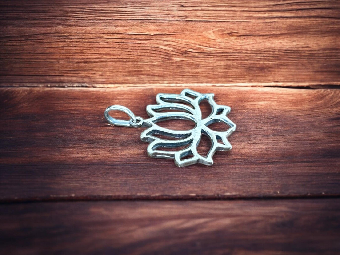Handmade 925 Sterling Silver Lotus Flower Pendant, Spiritual Silver Jewelry, SR131