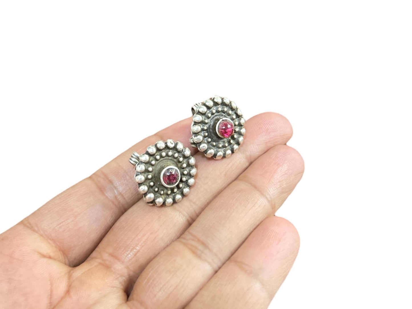 Vintage 1960s Old Silver Earplugs Earrings, Tribal Gypsy Hippie Jewelry, SR127