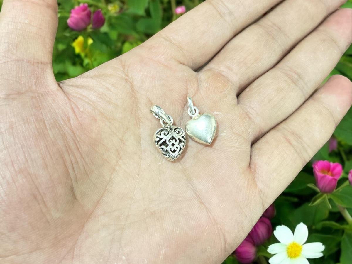 925 Sterling Silver Heart Pendants Pair, Tiny Heart Charm, Love Jewelry Gift, SR136
