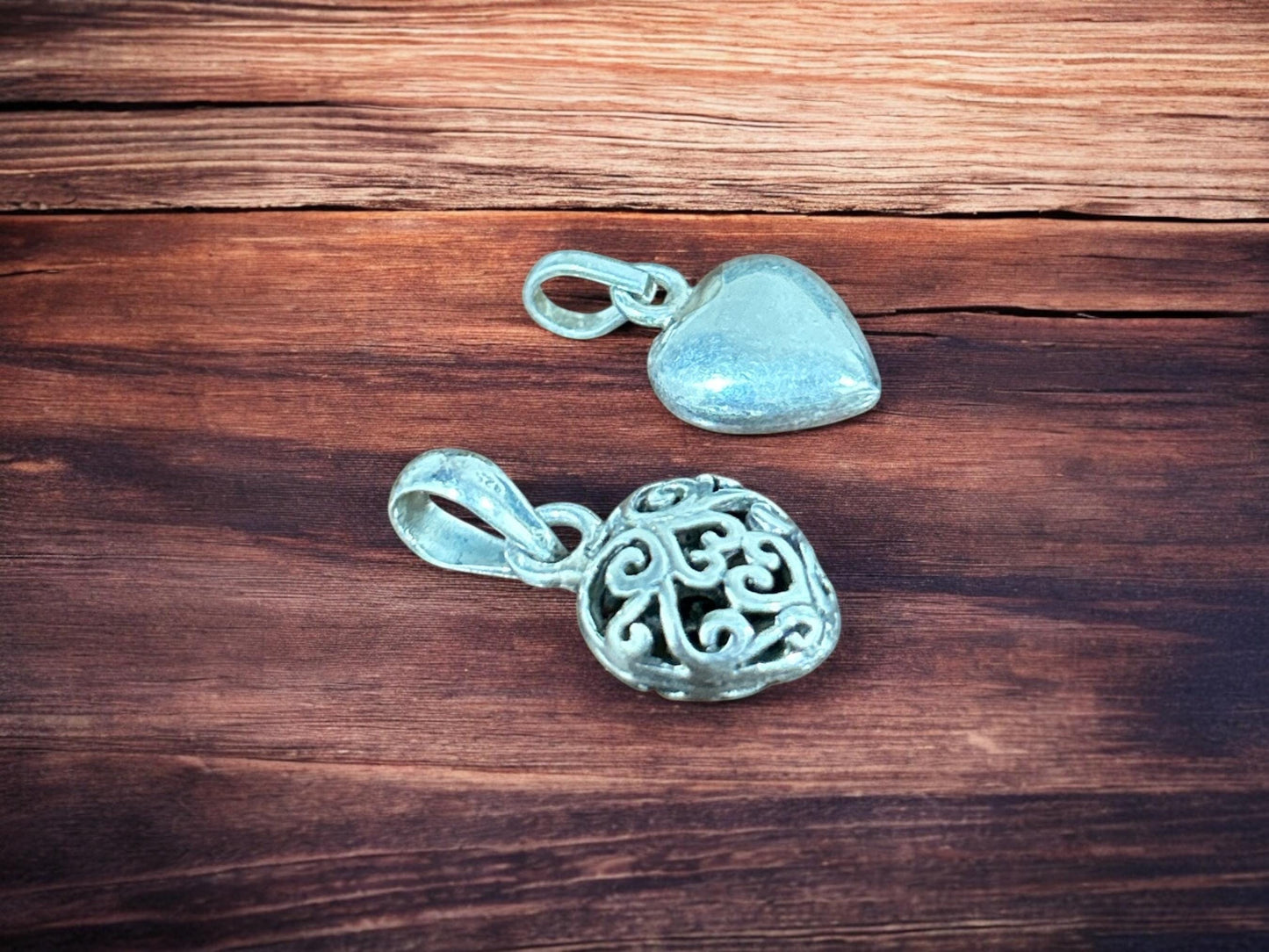 925 Sterling Silver Heart Pendants Pair, Tiny Heart Charm, Love Jewelry Gift, SR136