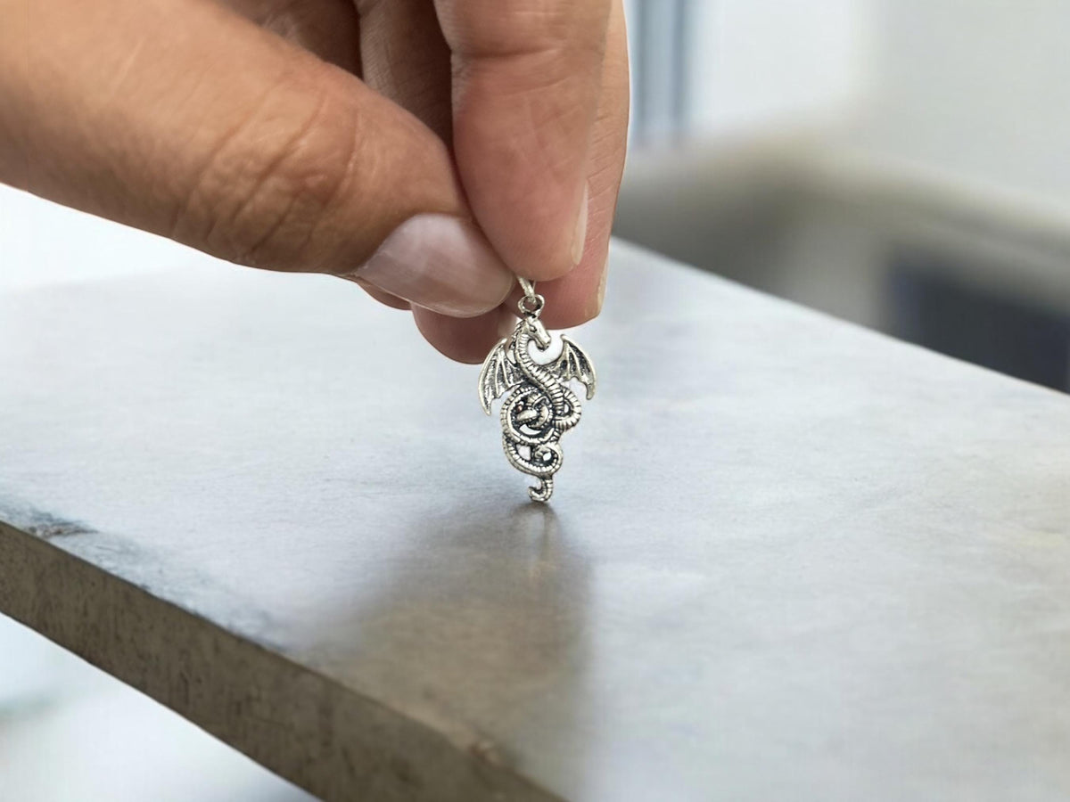 925 Sterling Silver Dragon Necklace, Gothic Fantasy Pendant Gift SR140