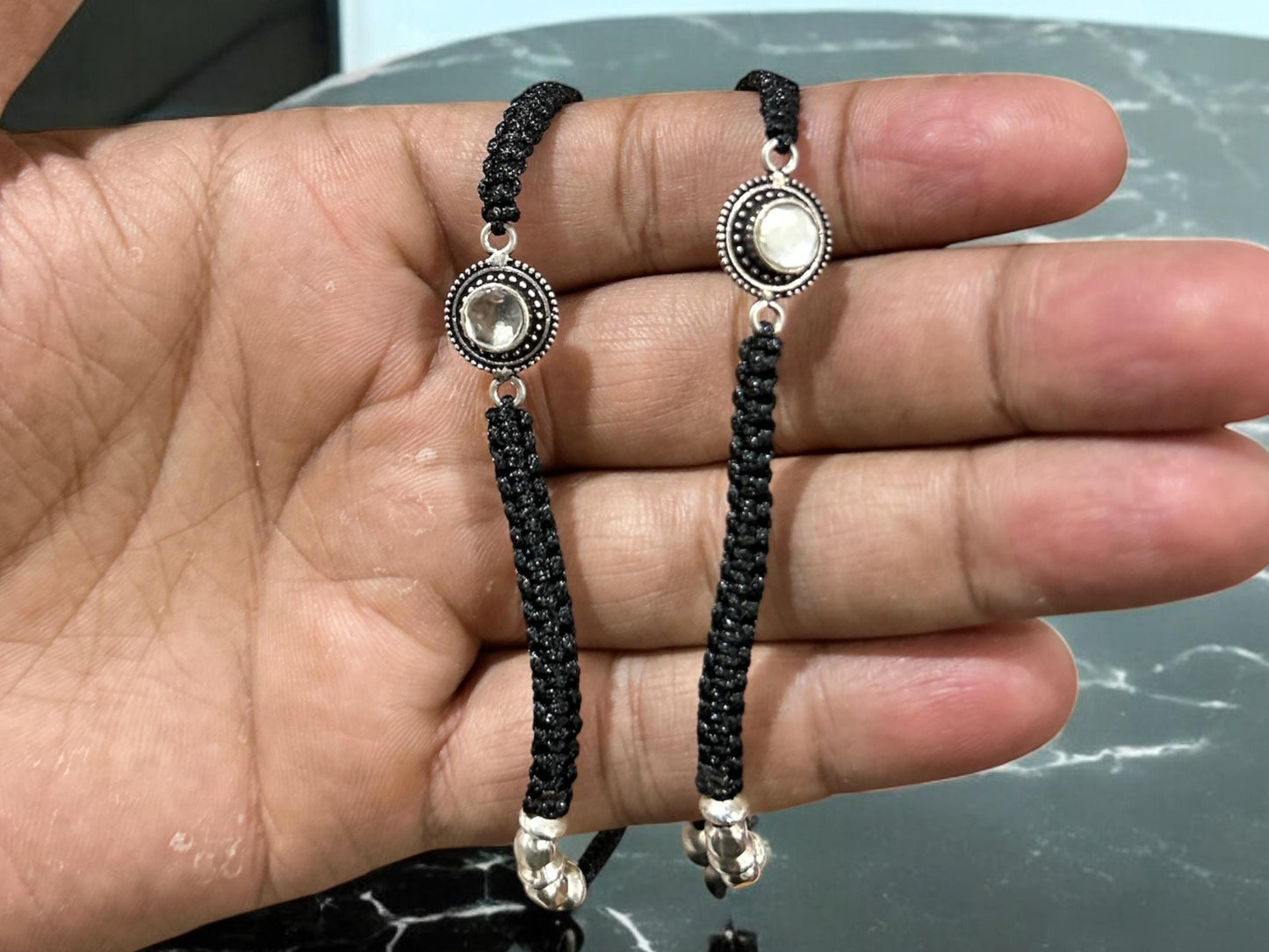 Sterling Silver Black Thread Anklet, Handcrafted Adjustable Jewelry, SR143