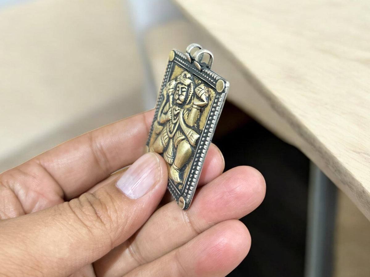 Vintage 1980s Old Silver Lord Hanuman Pendant Necklace, Tribal Hindu Jewelry, SR161