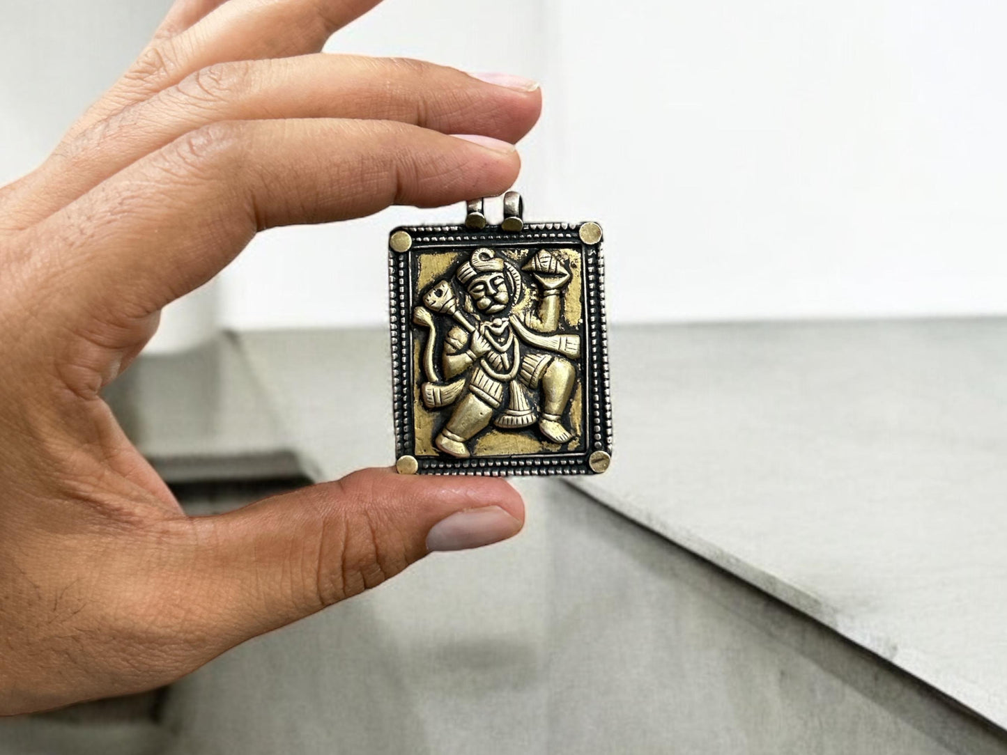 Vintage 1980s Old Silver Lord Hanuman Pendant Necklace, Tribal Hindu Jewelry, SR161