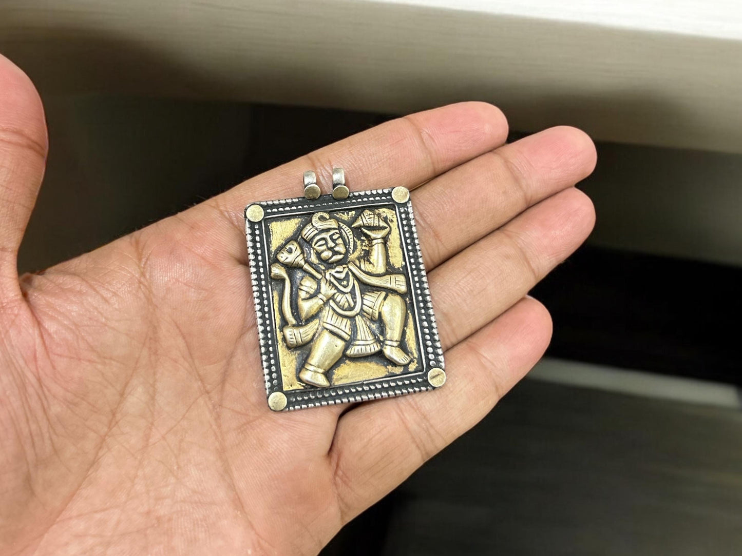 Vintage 1980s Old Silver Lord Hanuman Pendant Necklace, Tribal Hindu Jewelry, SR161