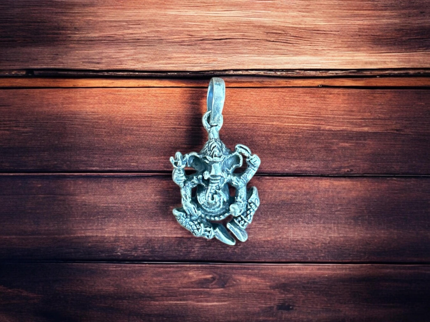 925 Sterling Silver Ganesha Pendant Necklace, Hindu Elephant God Jewelry, Spiritual Good Luck Gift, SR135