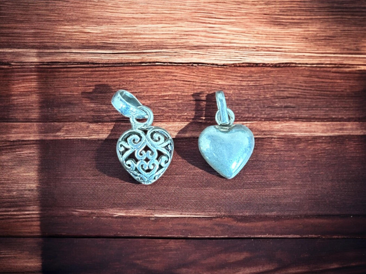 925 Sterling Silver Heart Pendants Pair, Tiny Heart Charm, Love Jewelry Gift, SR136
