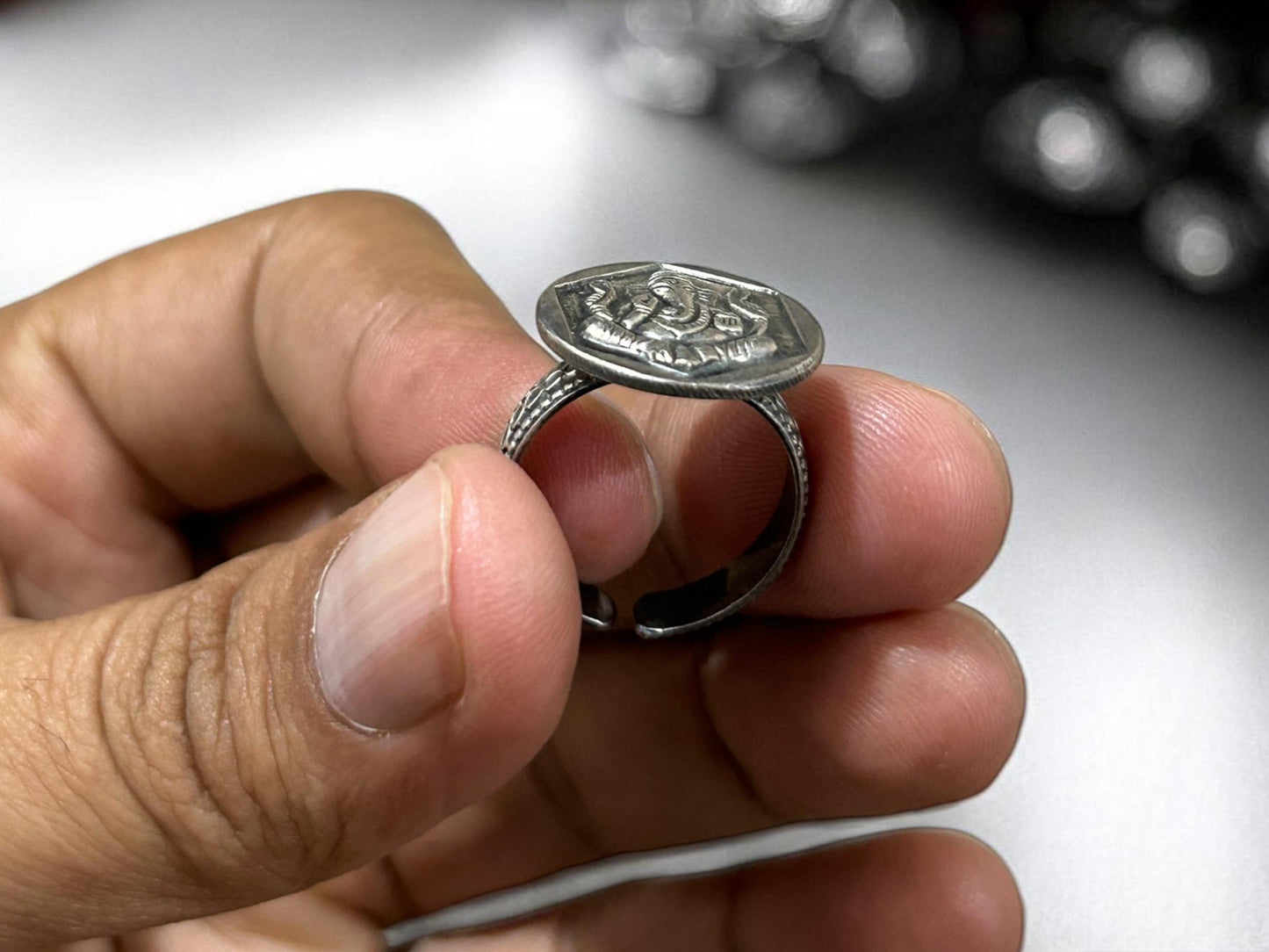 Handmade 925 Sterling Silver Adjustable Ganesha Ring, Vintage Look Tribal Statement Jewelry, SR 215