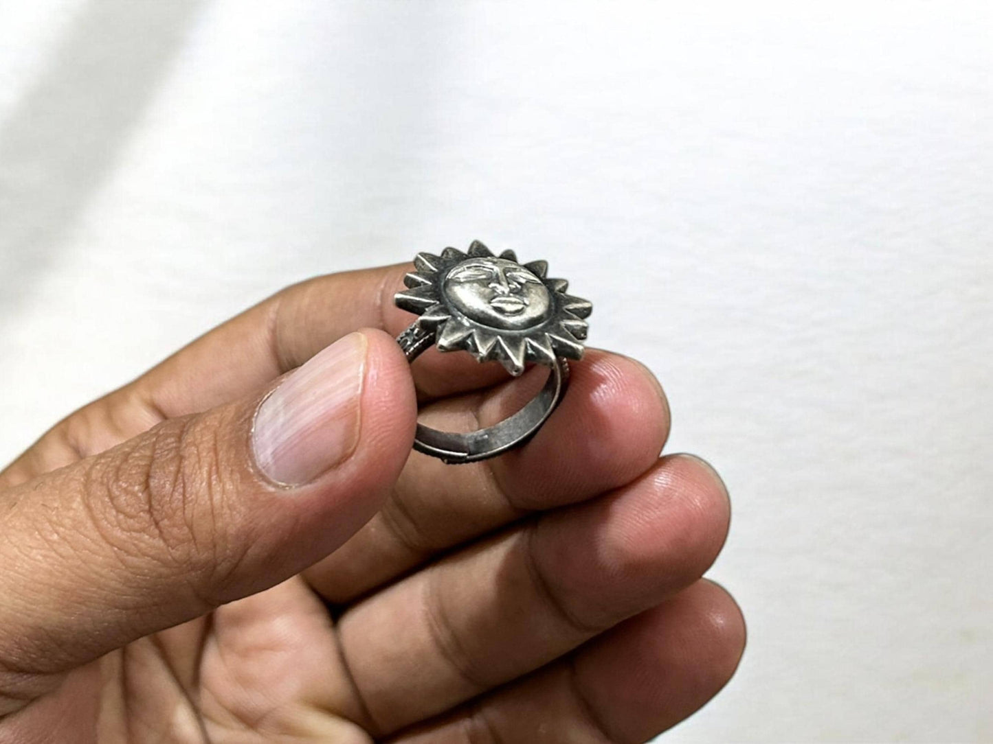 Vintage Sun Face Ring 925 Sterling Silver Adjustable Tribal Celestial Jewelry, SR 151