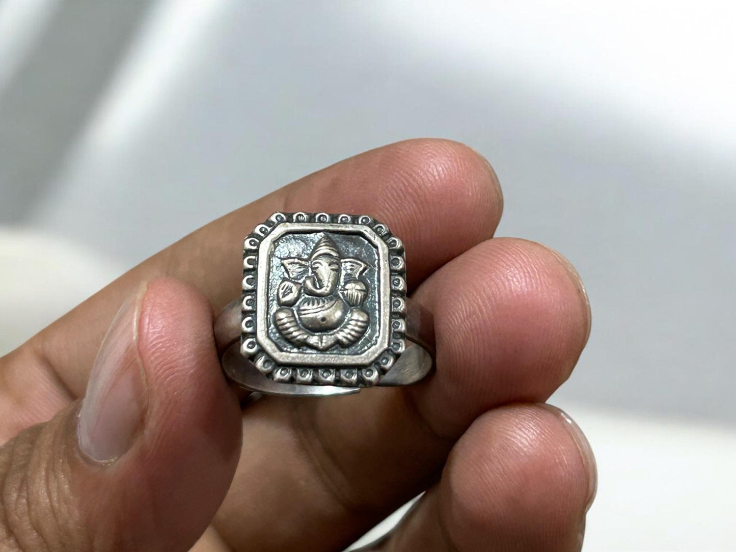 Handmade 925 Sterling Silver Adjustable Ganesha Ring, Vintage Look Tribal Statement Jewelry, SR 167