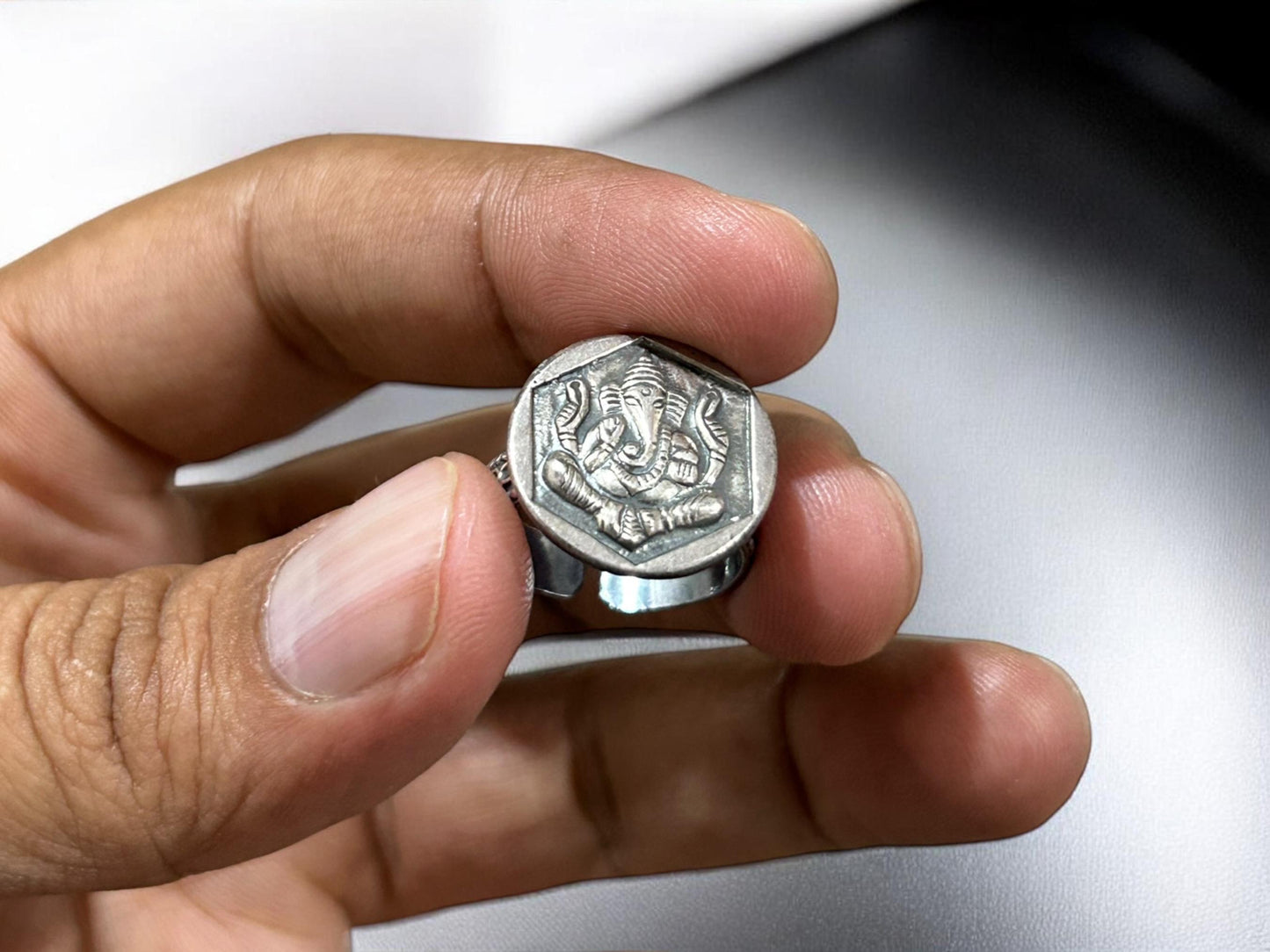 Handmade 925 Sterling Silver Adjustable Ganesha Ring, Vintage Look Tribal Statement Jewelry, SR 215