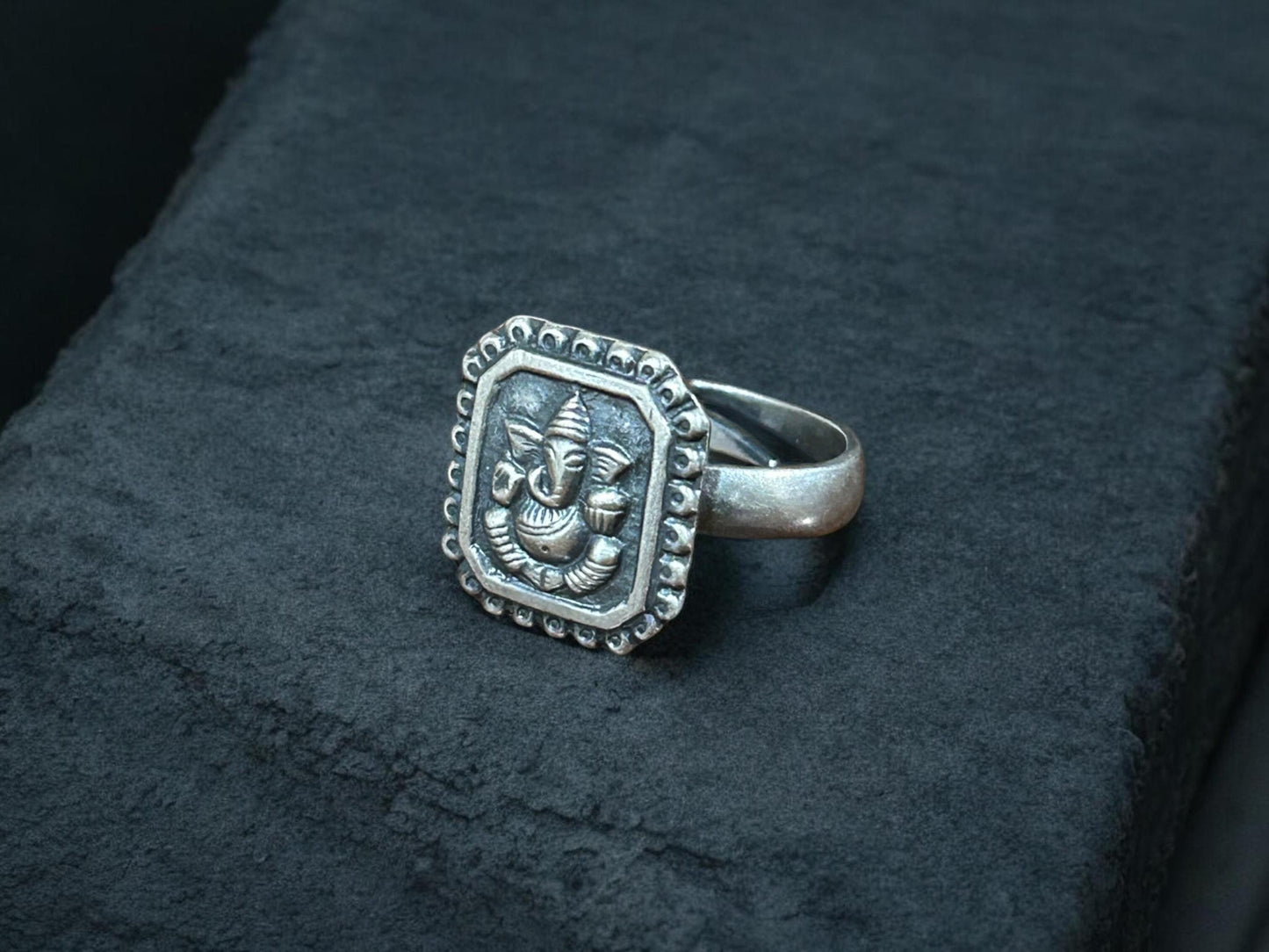 Handmade 925 Sterling Silver Adjustable Ganesha Ring, Vintage Look Tribal Statement Jewelry, SR 167