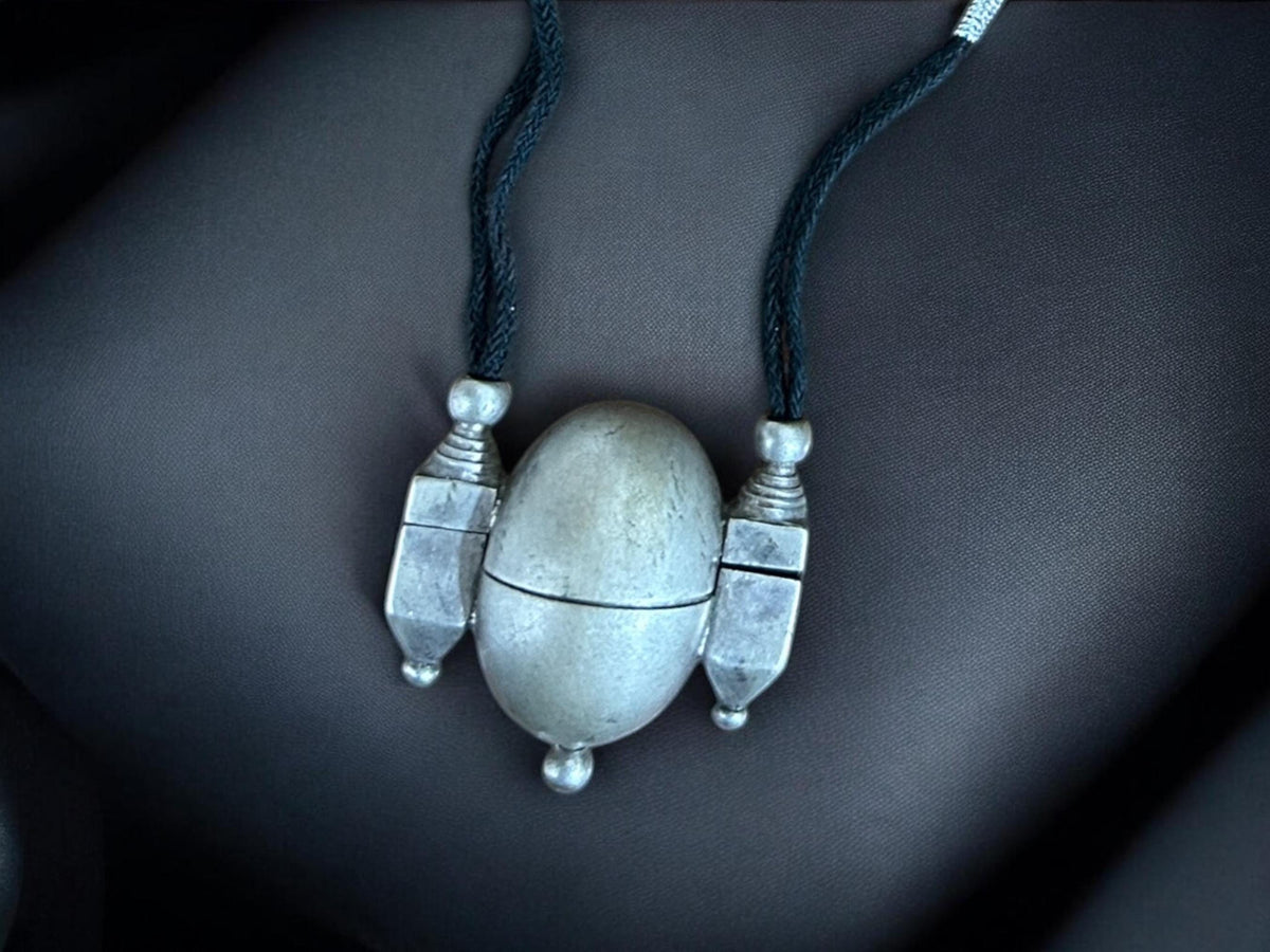 Shiva Lingam Box Necklace Vintage Tribal Silver Antique Pendant South Indian Ethnic Jewelry, SR191