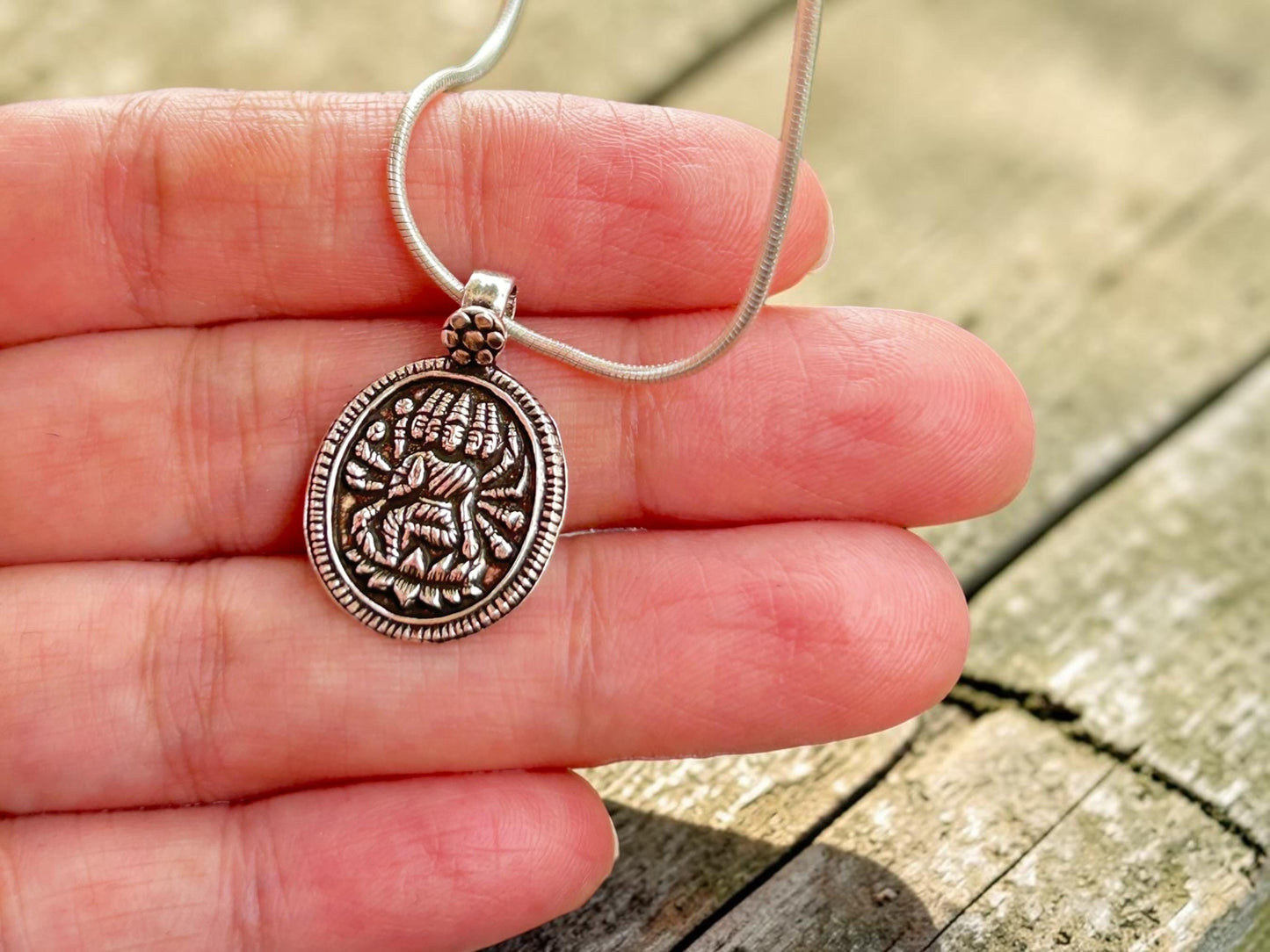 Gayatri Mata Pendant Necklace  925 Sterling Silver Hindu Goddess Pendant  Handmade Spiritual Jewelry  Divine Protection Charm