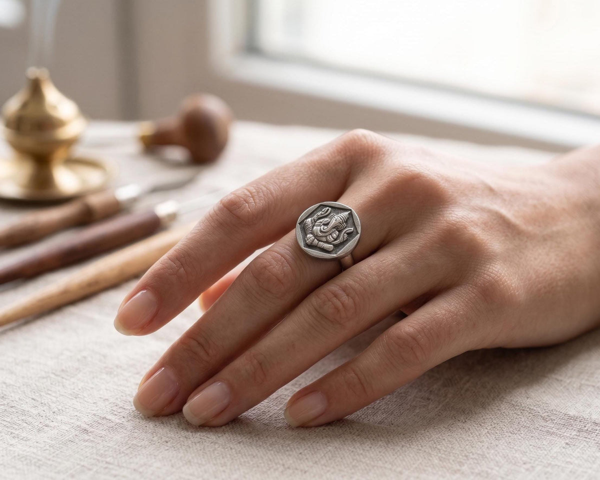 Handmade 925 Sterling Silver Adjustable Ganesha Ring, Vintage Look Tribal Statement Jewelry, SR 215