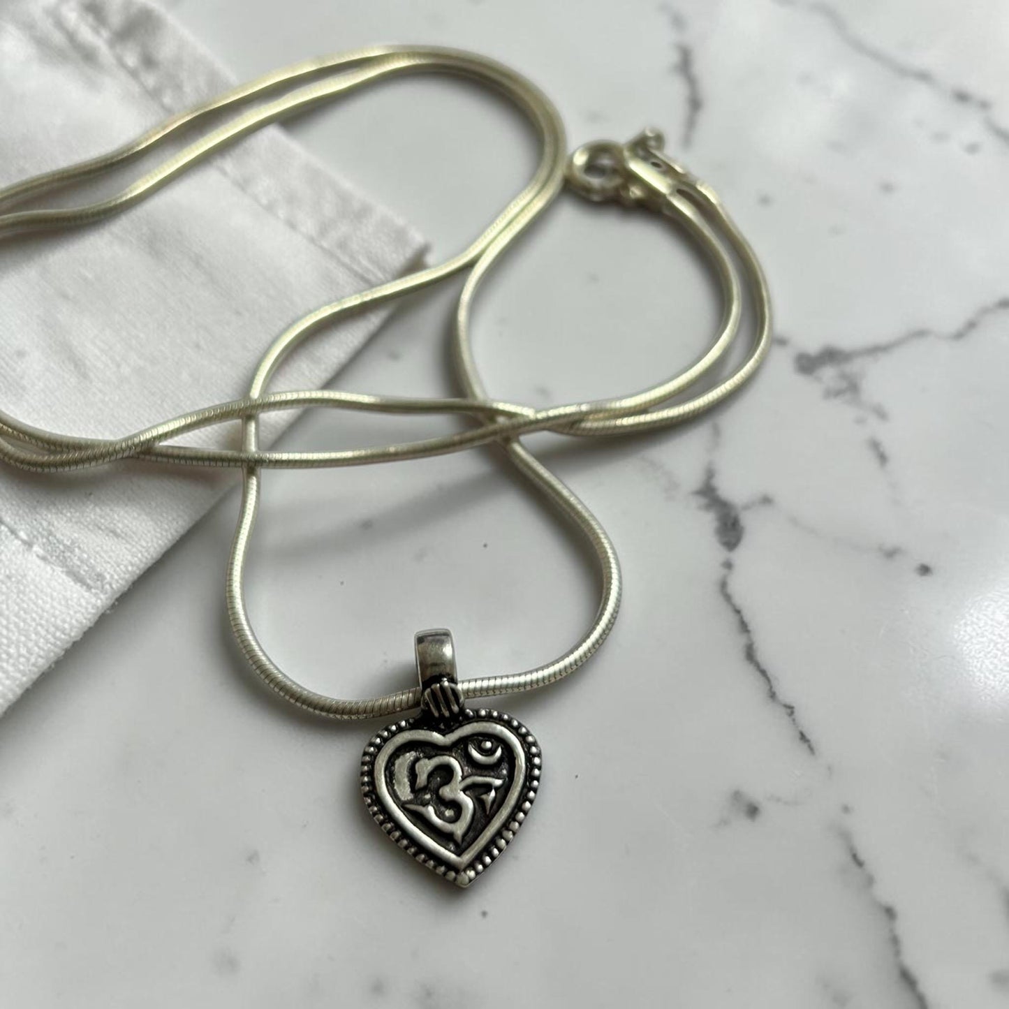 Om Heart Pendant Necklace  925 Sterling Silver Aum Pendant  Yoga Meditation Jewelry  Spiritual Gift for Men Women  Om Locket Talisman