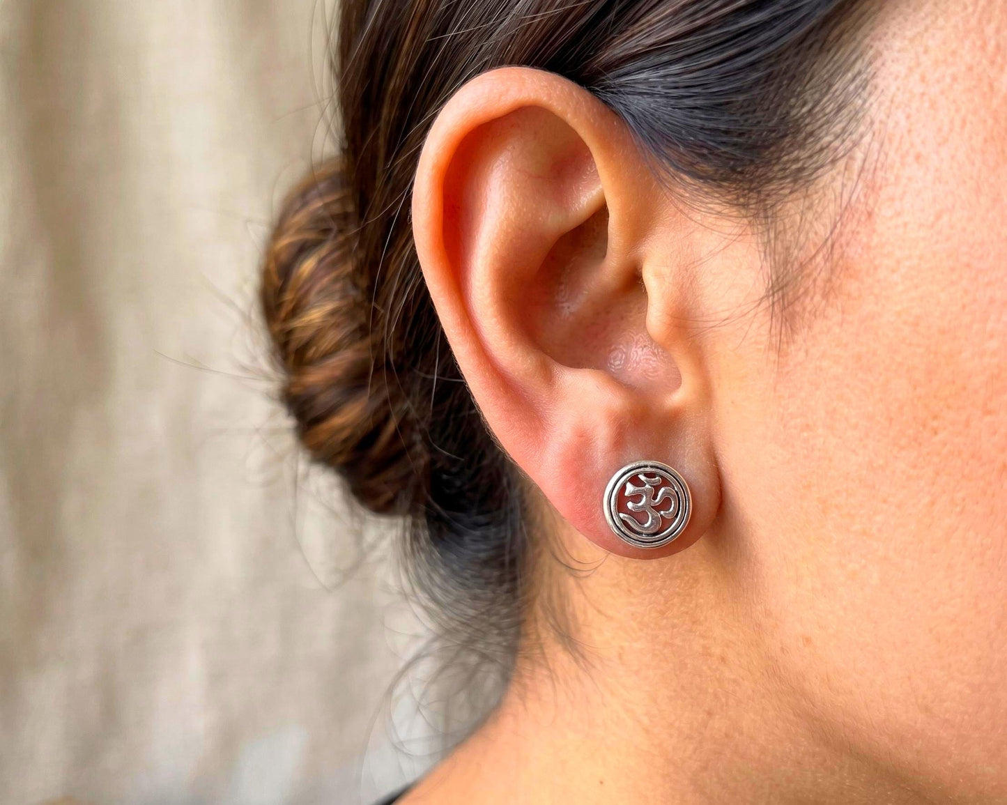 OM Symbol Stud Earrings in 925 Sterling Silver | Spiritual Earrings for Yoga & Meditation