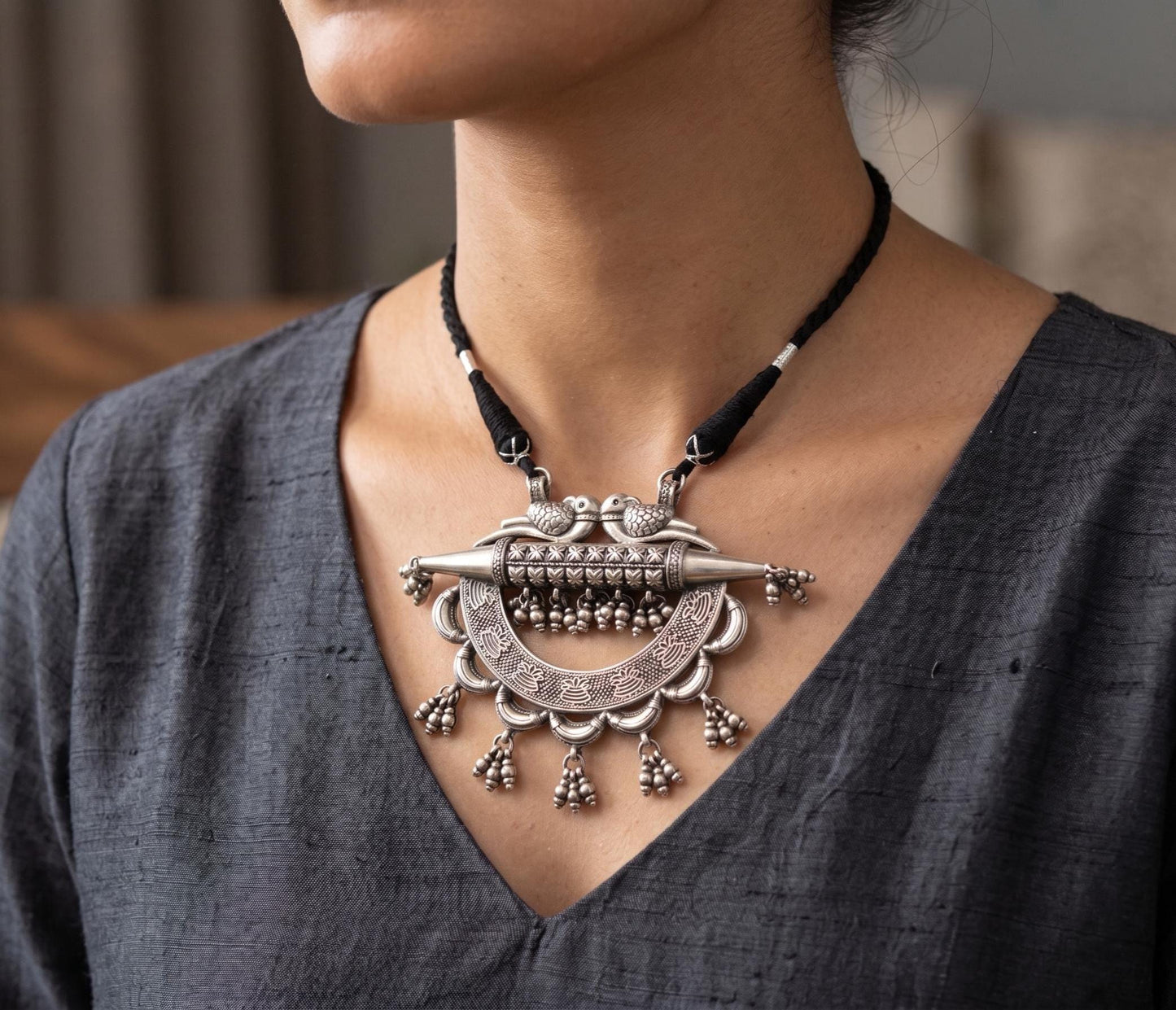 925 Sterling Silver choker Necklace, Antique Look Adjustable length