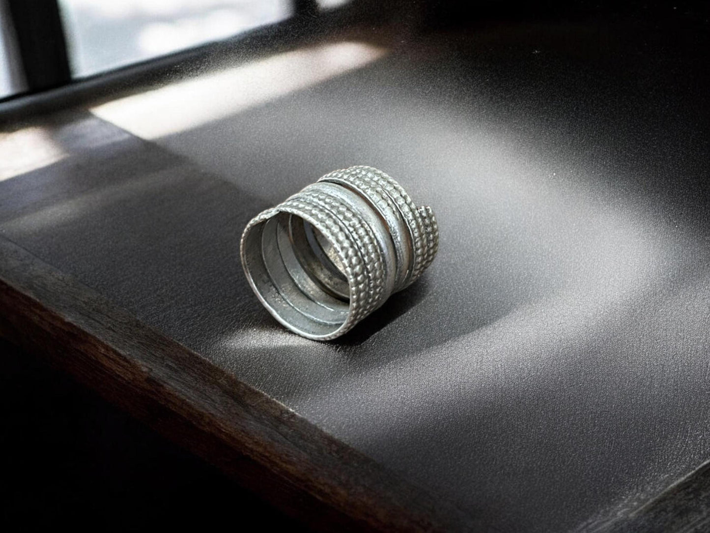 Vintage Solid Silver Wrap Ring, Adjustable Band, Banjara Tribal Jewelry, Thumb Ring