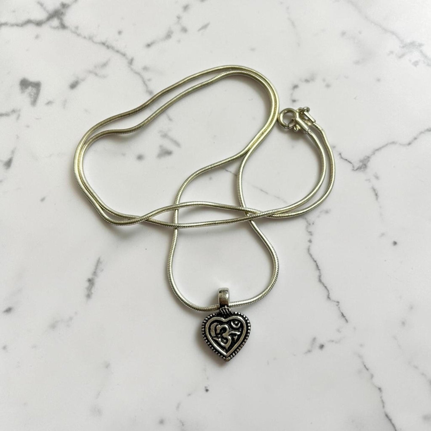 Om Heart Pendant Necklace  925 Sterling Silver Aum Pendant  Yoga Meditation Jewelry  Spiritual Gift for Men Women  Om Locket Talisman