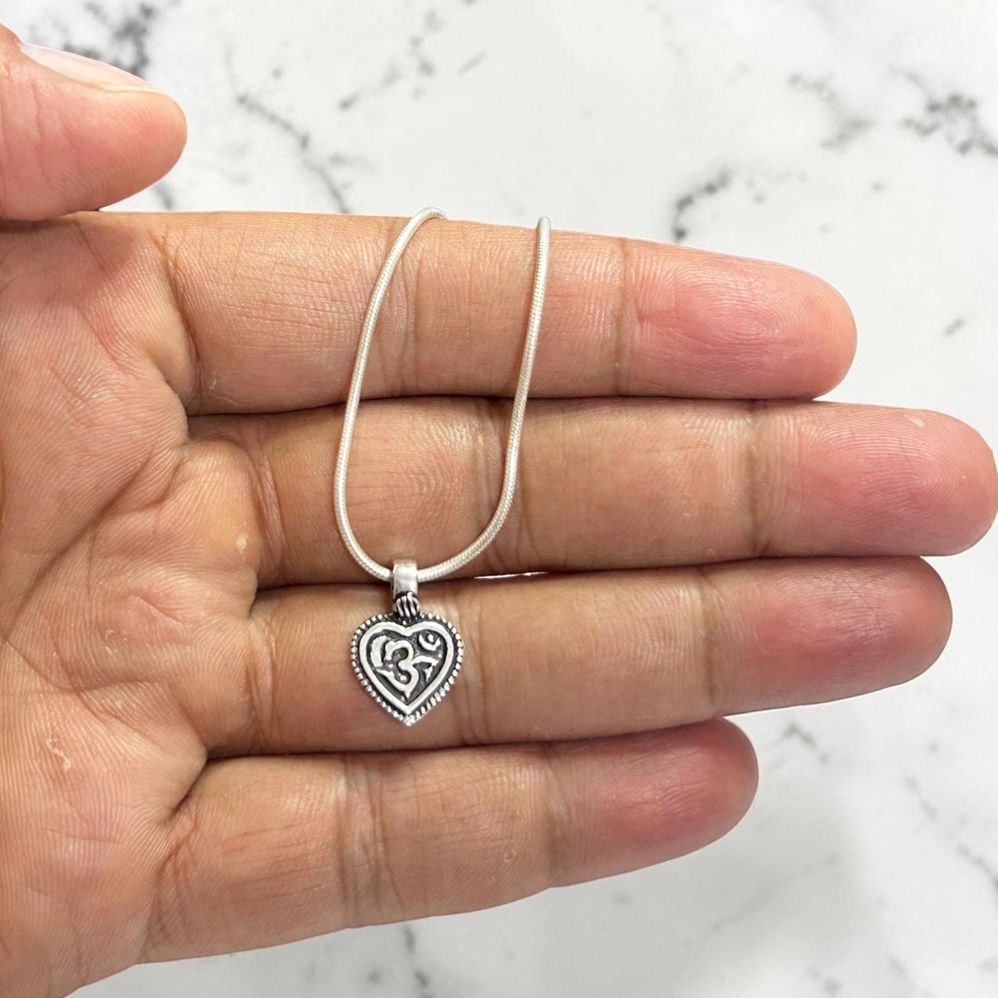 Om Heart Pendant Necklace  925 Sterling Silver Aum Pendant  Yoga Meditation Jewelry  Spiritual Gift for Men Women  Om Locket Talisman