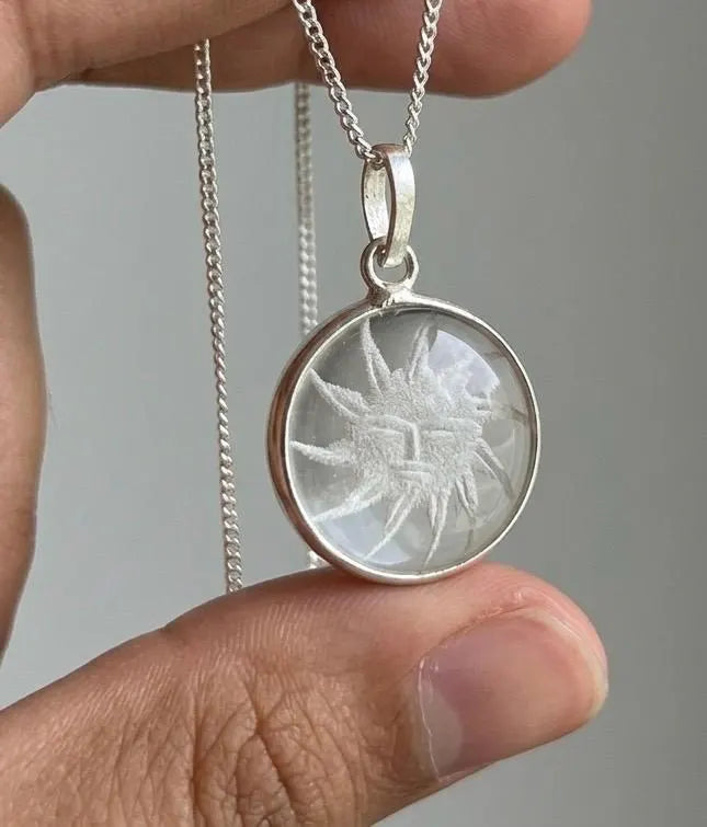 Sun Face Clear Quartz Crystal Pendant Necklace • Celestial Sun Jewelry • Natural Crystal Gift for Men & Women • Indian Jewelry • Hand Carved