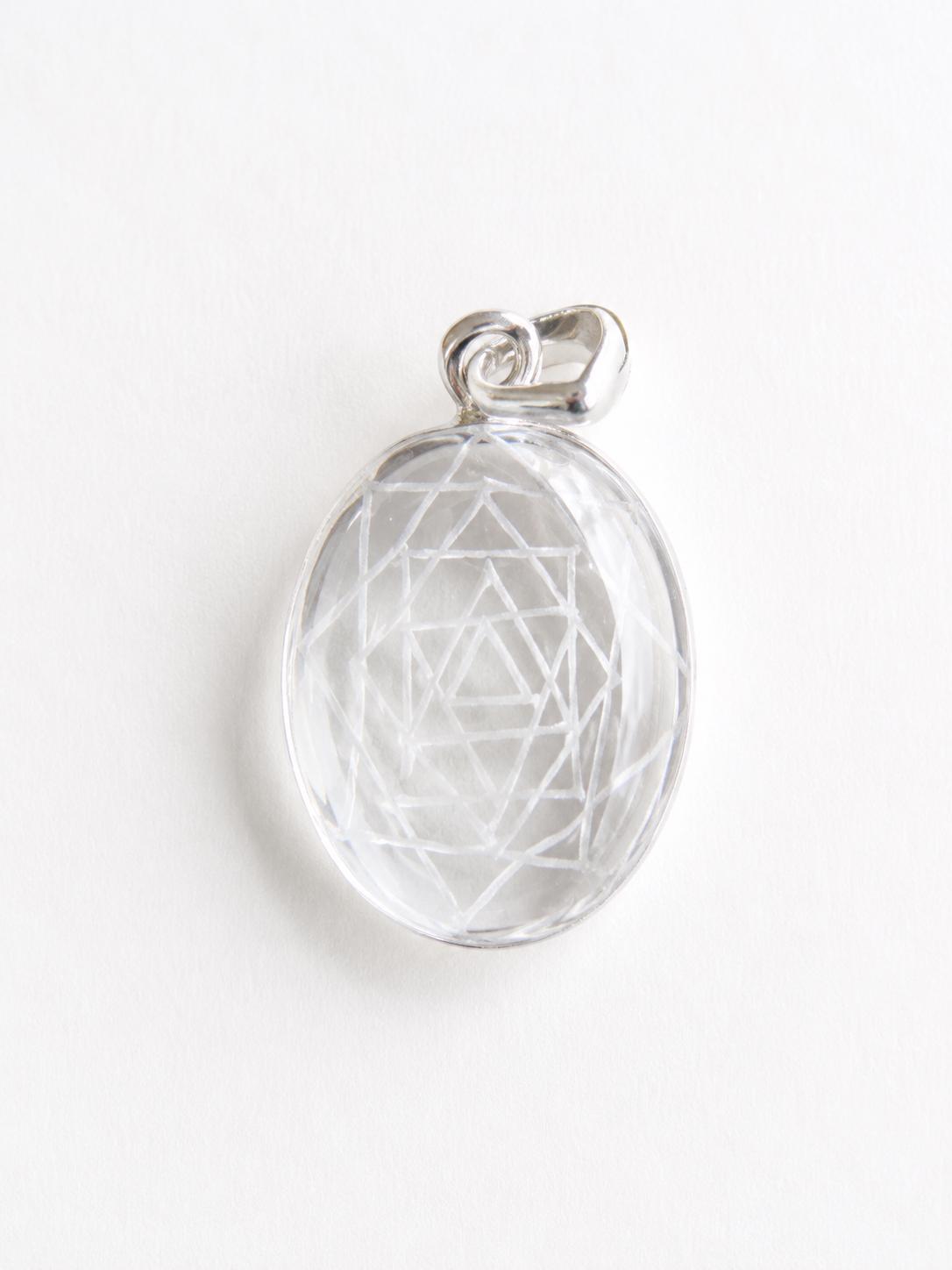 Shree Yantra Pendant • Natural Sphatik Crystal Necklace • Clear Quartz Sacred Geometry Jewelry • Lakshmi Yantra Locket • Sri Chakra Pendant