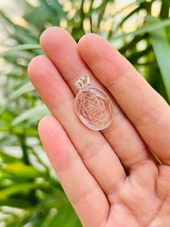 Shree Yantra Pendant • Natural Sphatik Crystal Necklace • Clear Quartz Sacred Geometry Jewelry • Lakshmi Yantra Locket • Sri Chakra Pendant