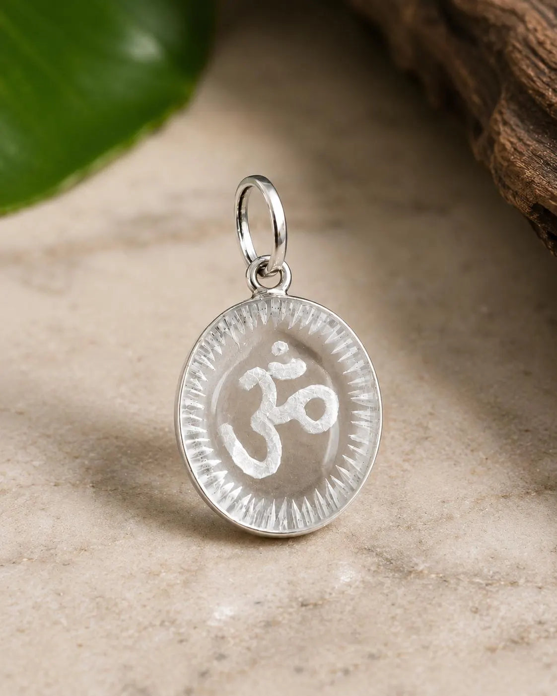 Om Sphatik Crystal Pendant • Clear Quartz Talisman Necklace • Hand Engraved Aum Spiritual Jewelry • Meditation Gift • Indian Jewelry • Hindu