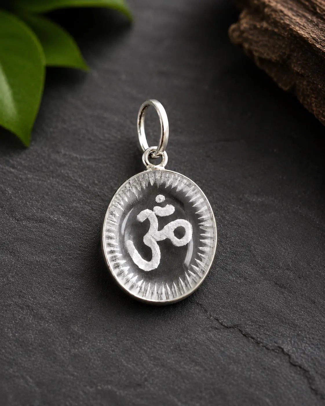 Om Sphatik Crystal Pendant • Clear Quartz Talisman Necklace • Hand Engraved Aum Spiritual Jewelry • Meditation Gift • Indian Jewelry • Hindu