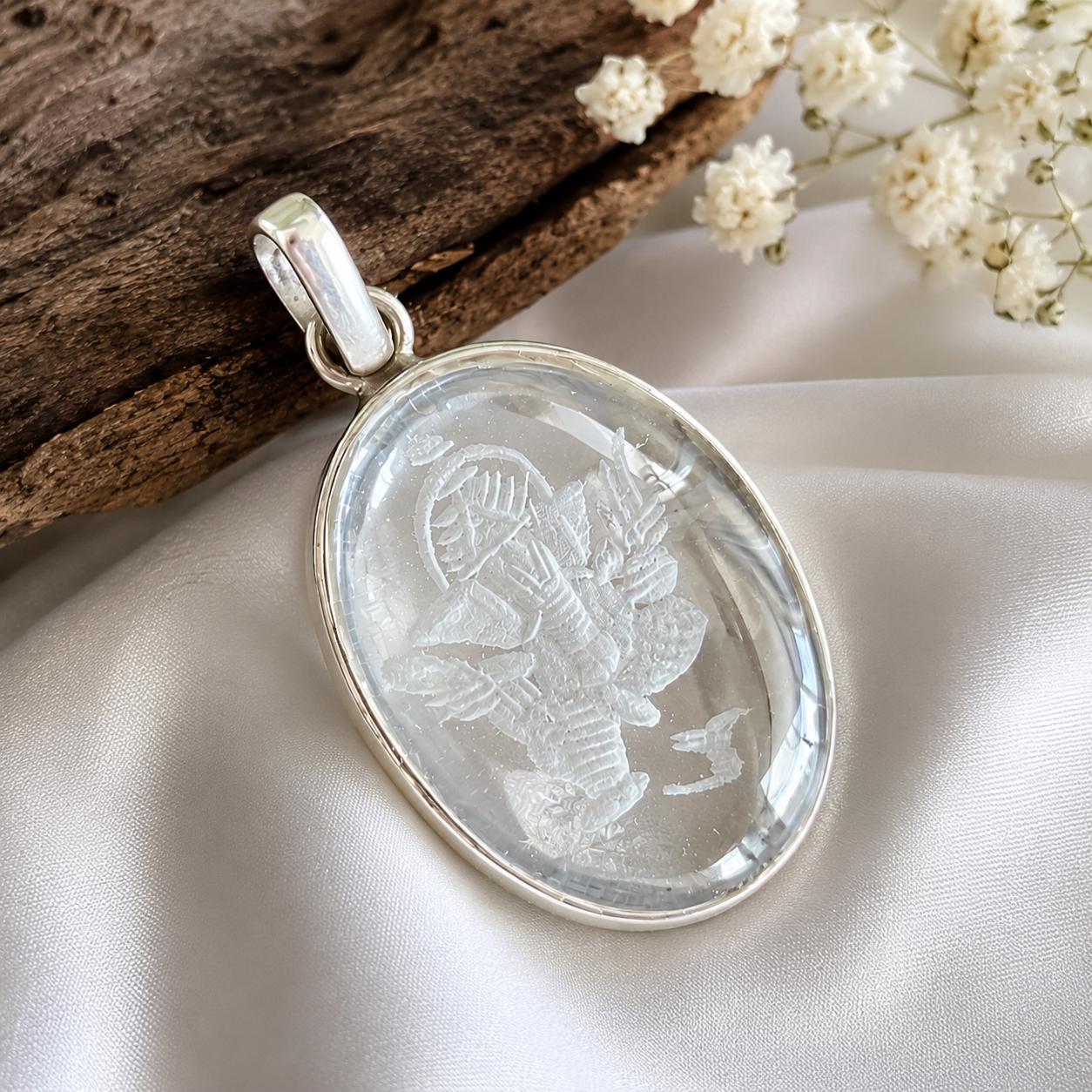 Lord Ganesha Clear Quartz Crystal Pendant • Hand Carved Sphatik Stone Jewelry • Meaningful Gift for Men & Women • Hindu Deity • Elephant God