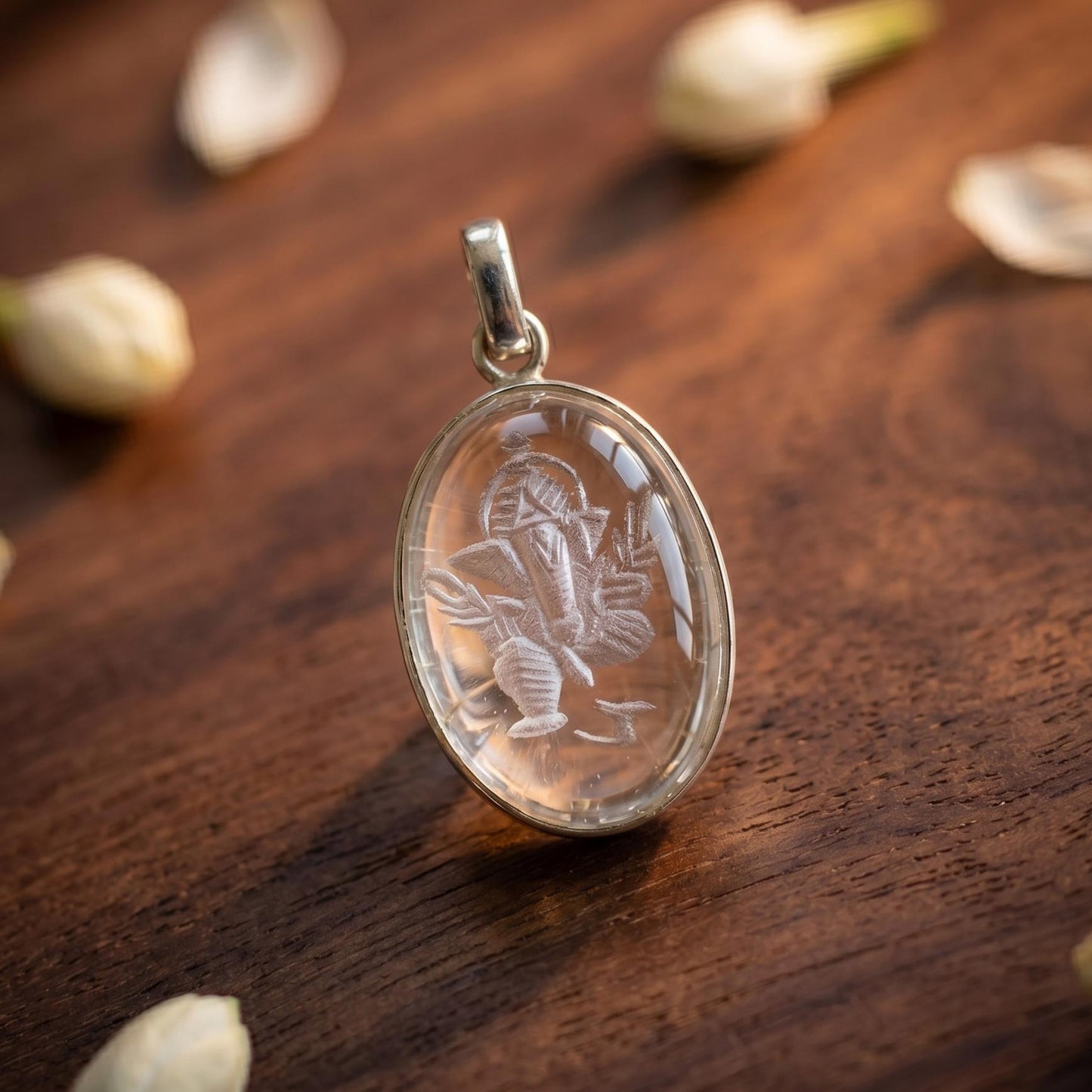 Lord Ganesha Clear Quartz Crystal Pendant • Hand Carved Sphatik Stone Jewelry • Meaningful Gift for Men & Women • Hindu Deity • Elephant God