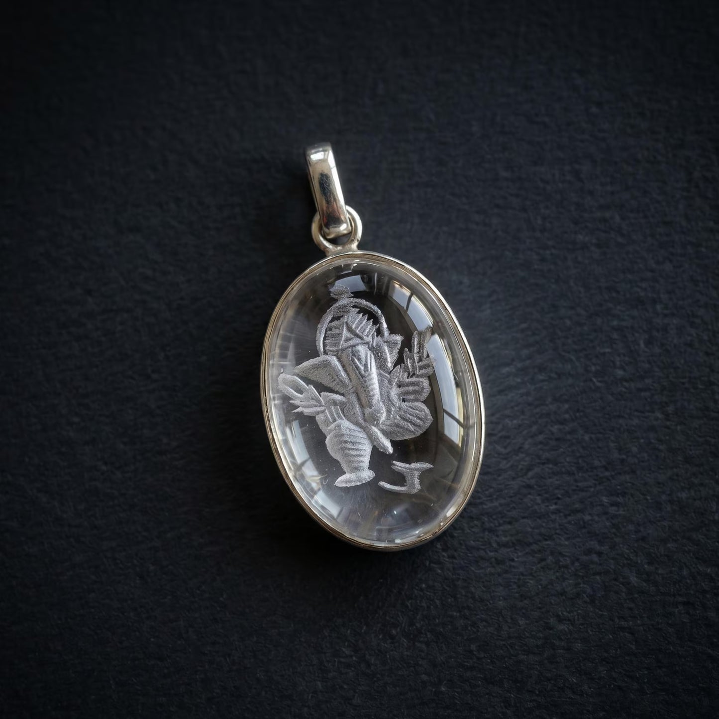 Lord Ganesha Clear Quartz Crystal Pendant • Hand Carved Sphatik Stone Jewelry • Meaningful Gift for Men & Women • Hindu Deity • Elephant God