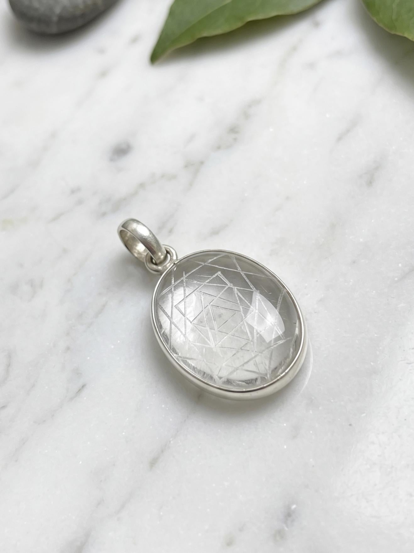 Shree Yantra Pendant • Natural Sphatik Crystal Necklace • Clear Quartz Sacred Geometry Jewelry • Lakshmi Yantra Locket • Sri Chakra Pendant